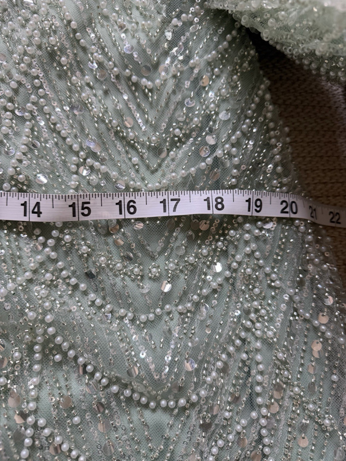Green Mesh Beaded Sequin High Neck Long Sleeve Lined Gown Zip XL