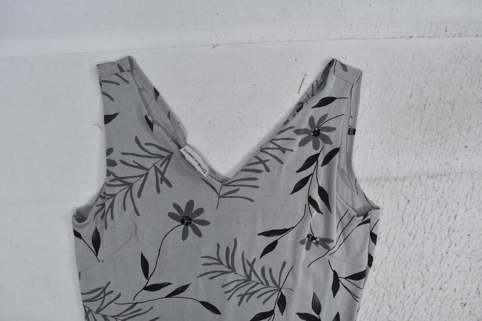 Fashion Bug Womens Gray Leaf Print Sleeveless V Neck Long Maxi Dress M