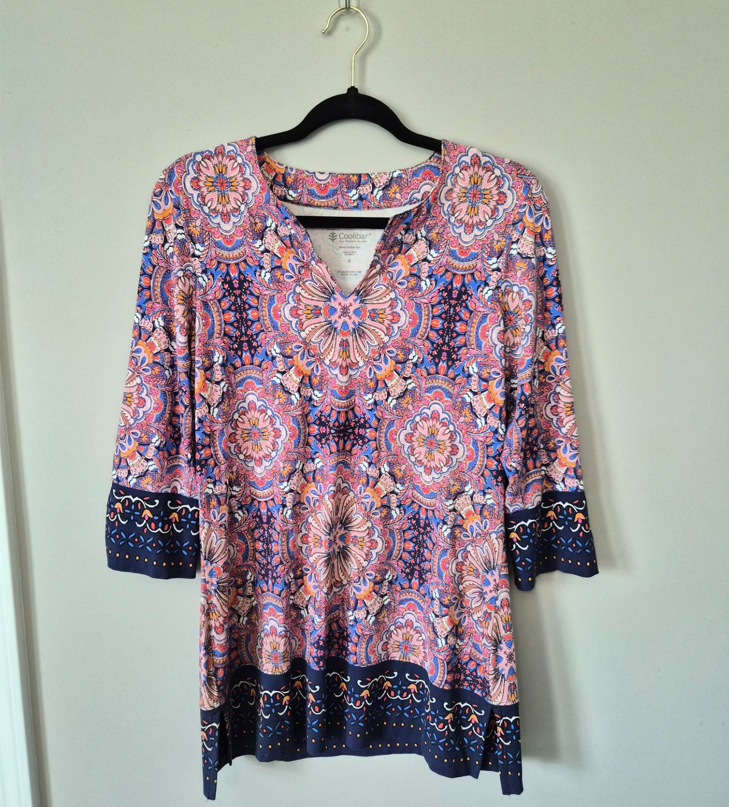 Coolibar Dress Womens Small blue pink UPF 50+ Sun Protective Tunic 3/4 Sleeve