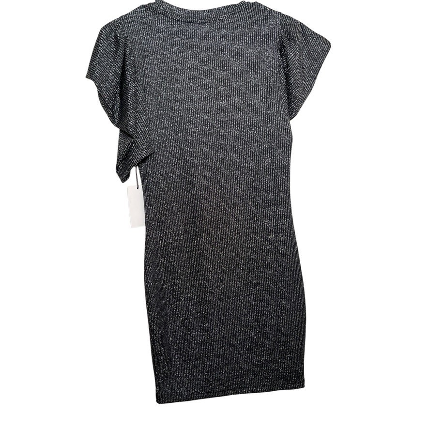 Iris Dress Women’s Medium Metallic Shift Short Sleeve Ruffle Crew Neck Solid NWT