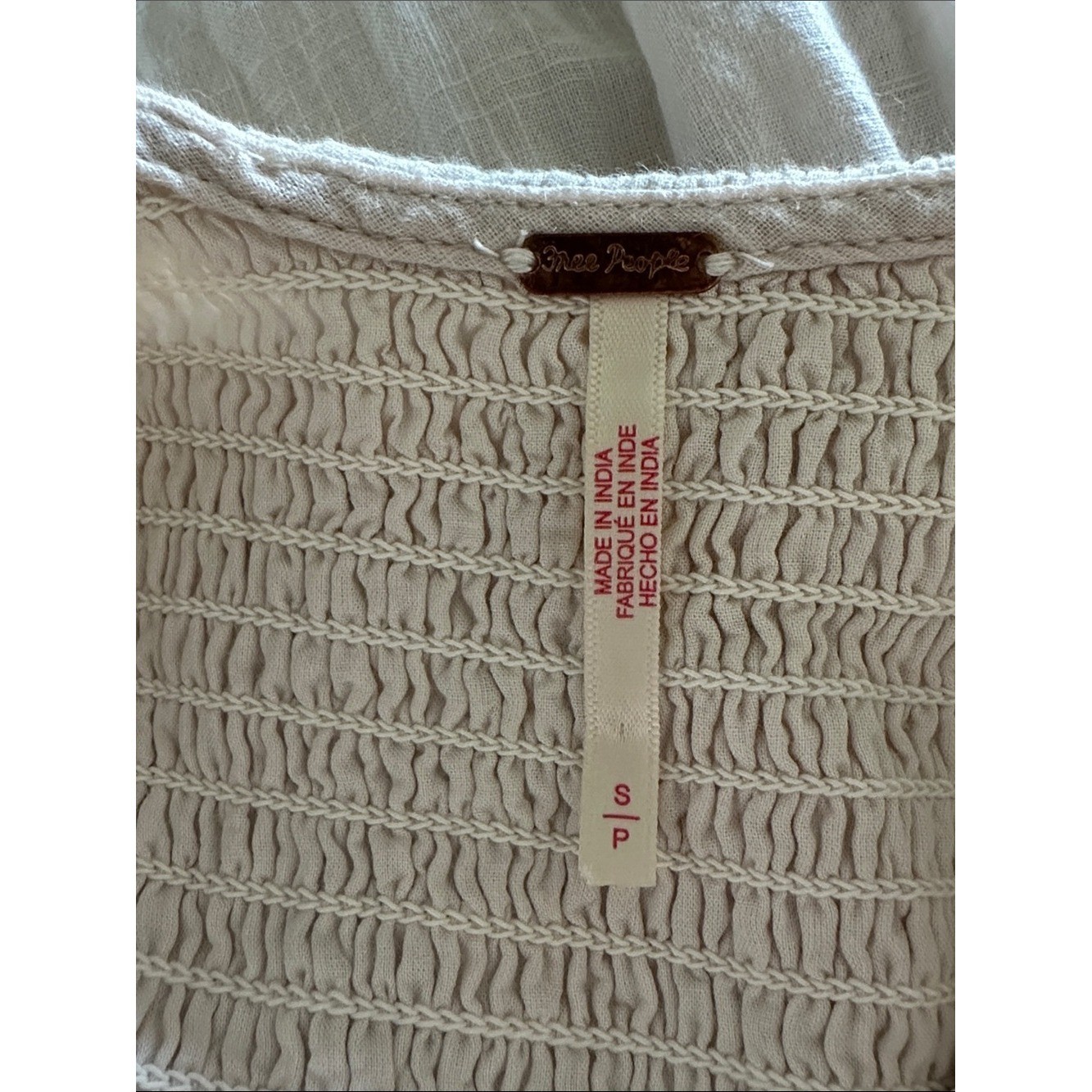Free People Nightingale Smocked Seersucker Midi Dress in Tea Navy Combo New!