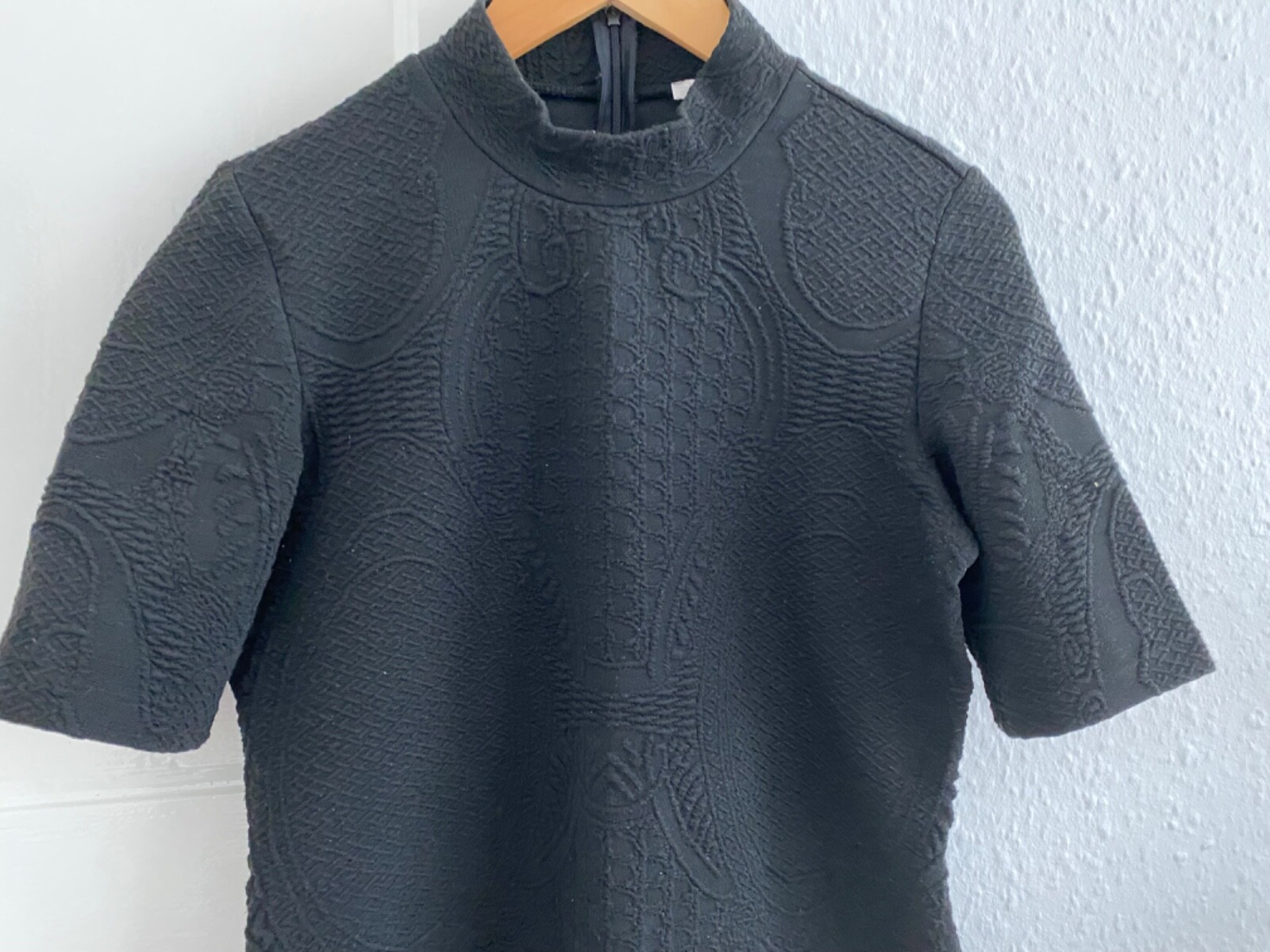 Esprit Essential Pattern Black Dress with a small stand-up collar; UK size XL