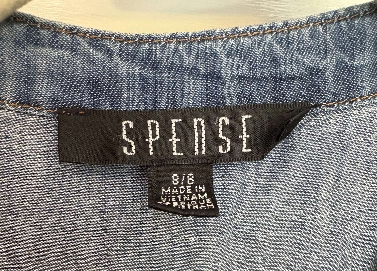 Spence Boutique Chambray Dress Roll Up Sleeves Ribbon Detail Sz 8 EUC