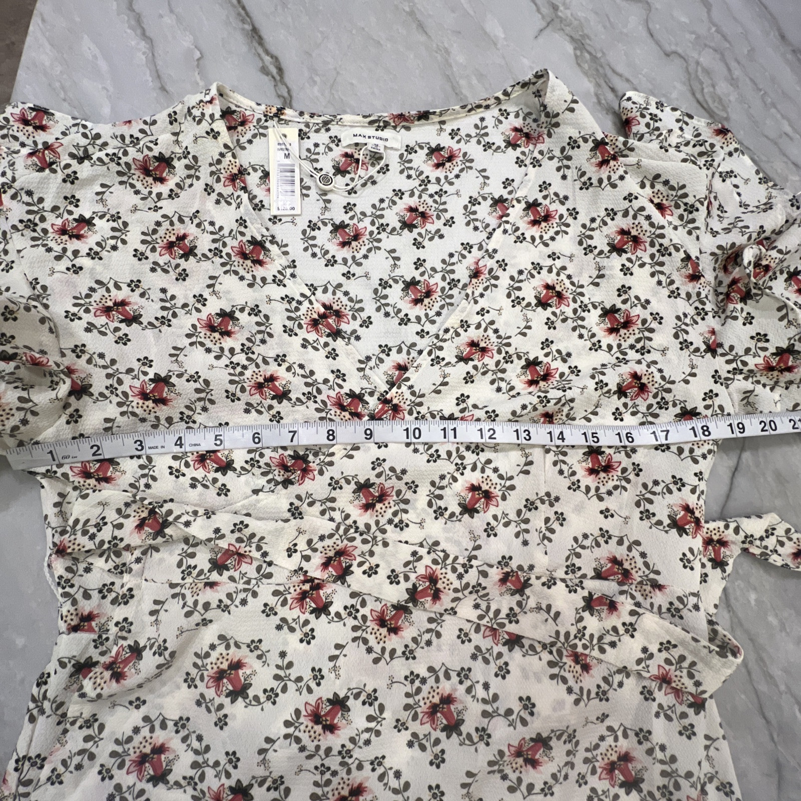 Max Studio Women Flutter Cap Sleeves Wrap Dress Crepe High/Low Sz MED Floral NWT