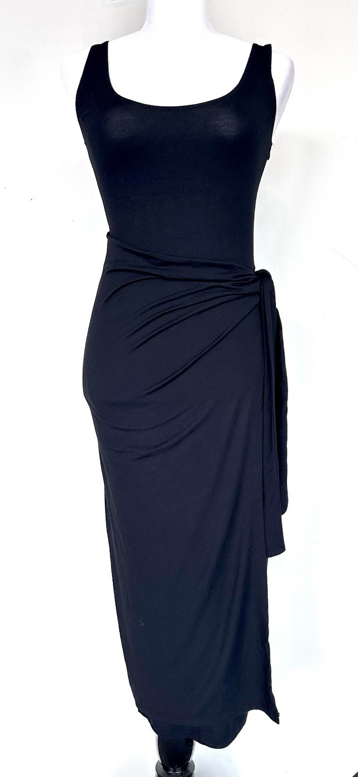 VINCE Scoop Wrap Tank Dress Midi Cotton Black Retails $225 XSmall Modal Spandex