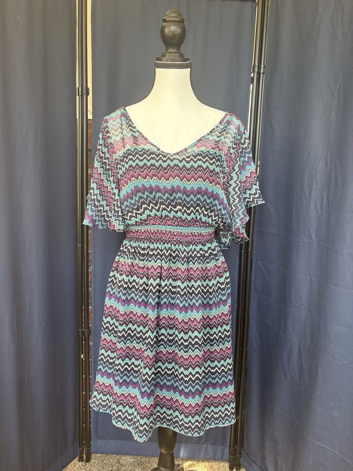 Women’s Multi-Color Striped Casual Dress Medium Polyester Elastane