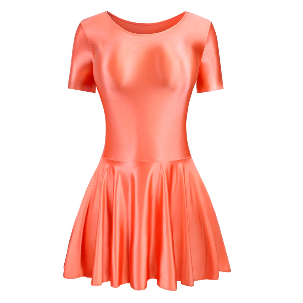 Women Glitter Spandex Elastic Yoga Dance Fitness Dress Shortsleeve Ballet Skirts