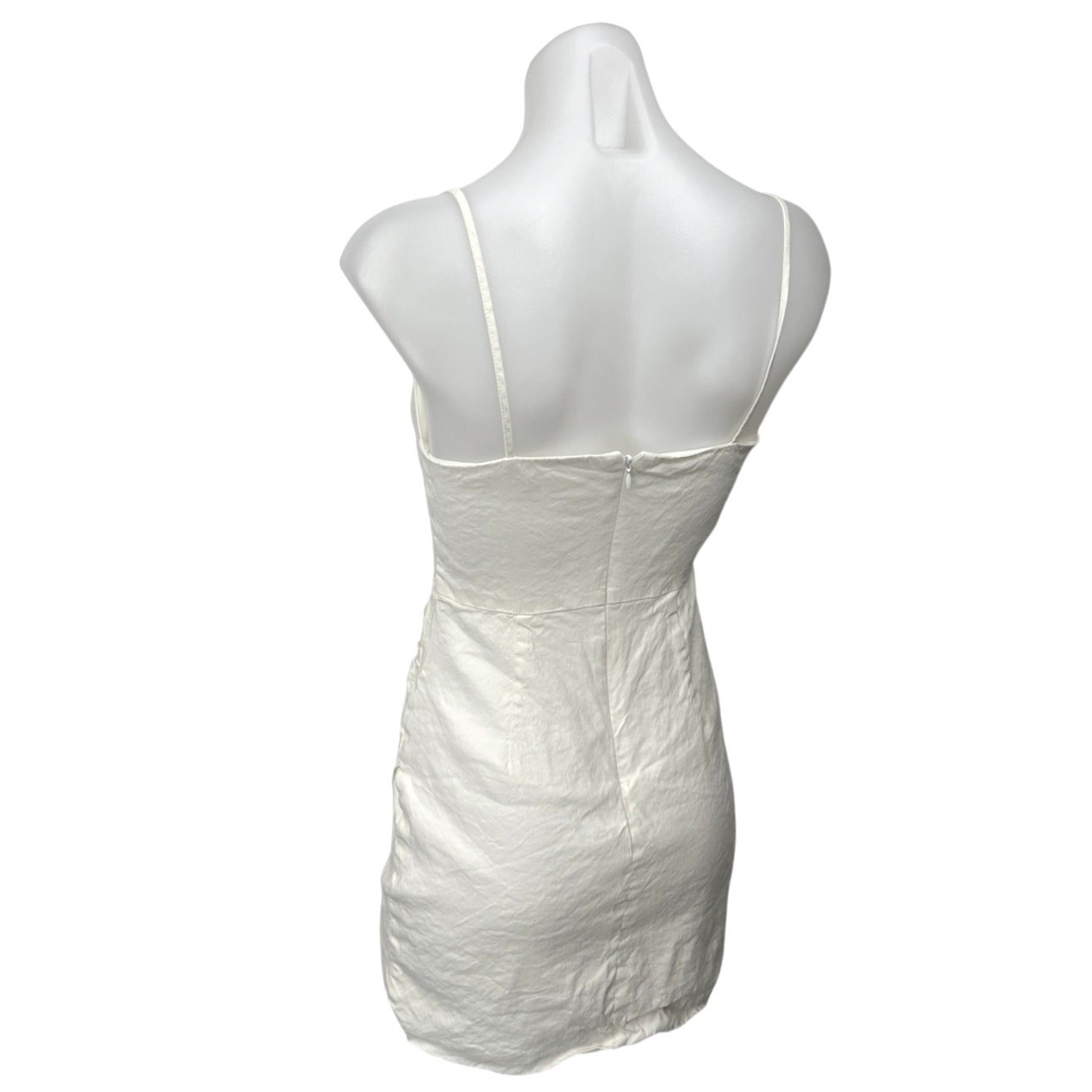Mango MNG White Linen Sleeveless Cami Camisole Ruched Mini Pencil Dress Size 2