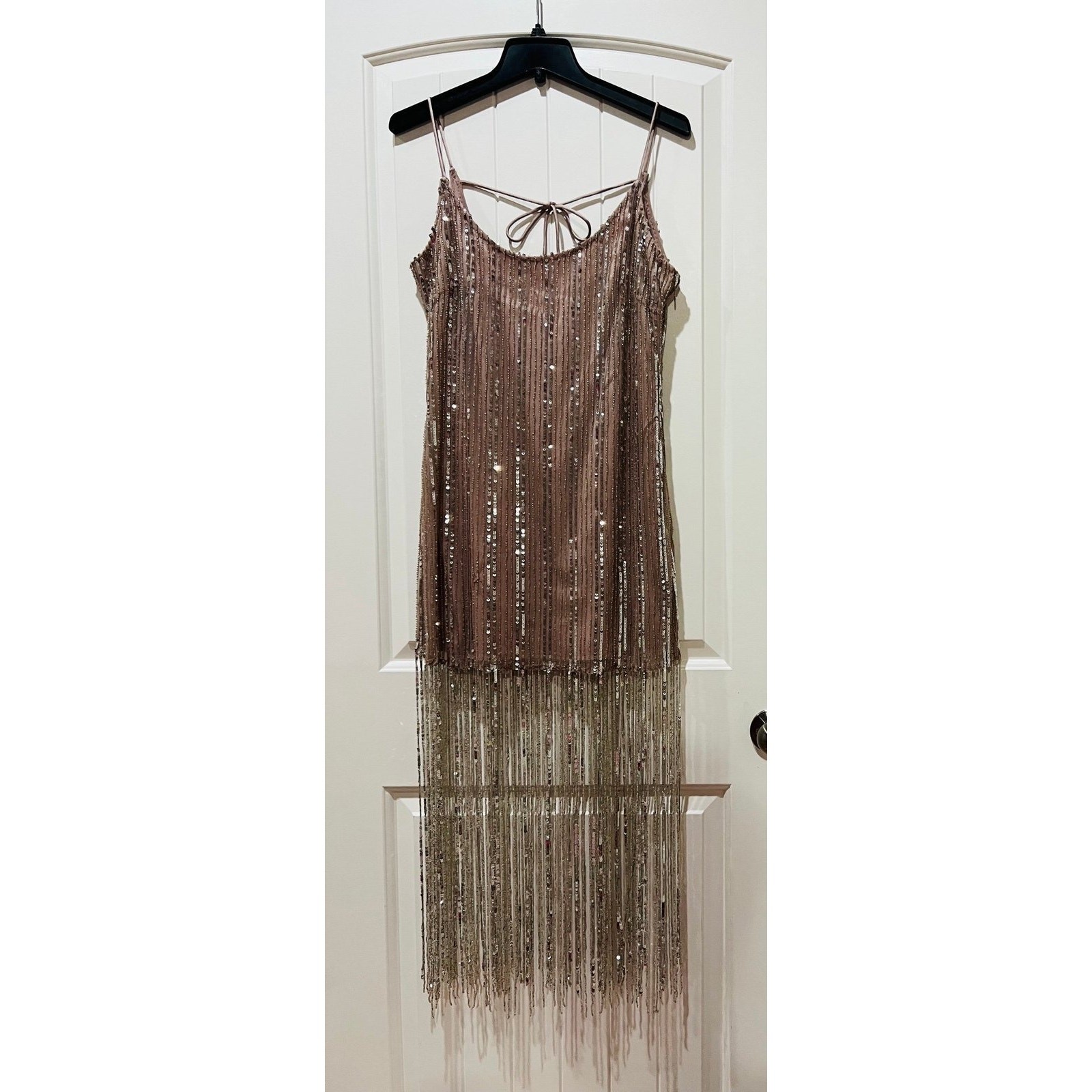 NWT❤️Anthro MAEVE SEQUIN STRAPPY BEADED-FRINGE MINI DRESS sz10