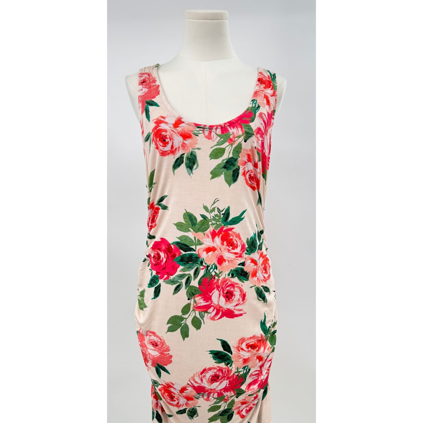 Anthropologie Rose Sleeveless Dress Ruched Stretch Tank Sheath Bodycon Large NWT