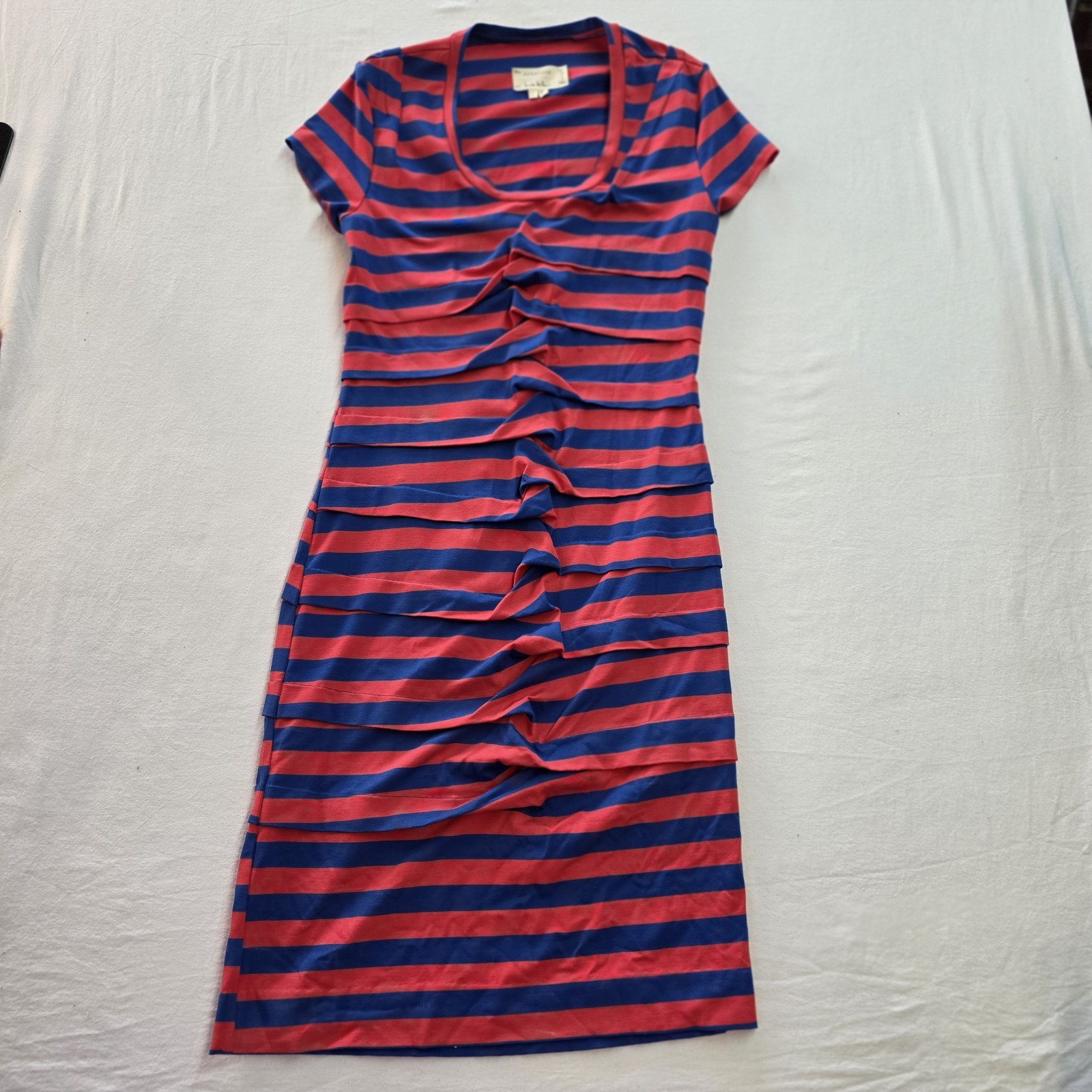 Nicole Miller Artelier Red and Blue Striped Bodycon Rayon Dress Size L
