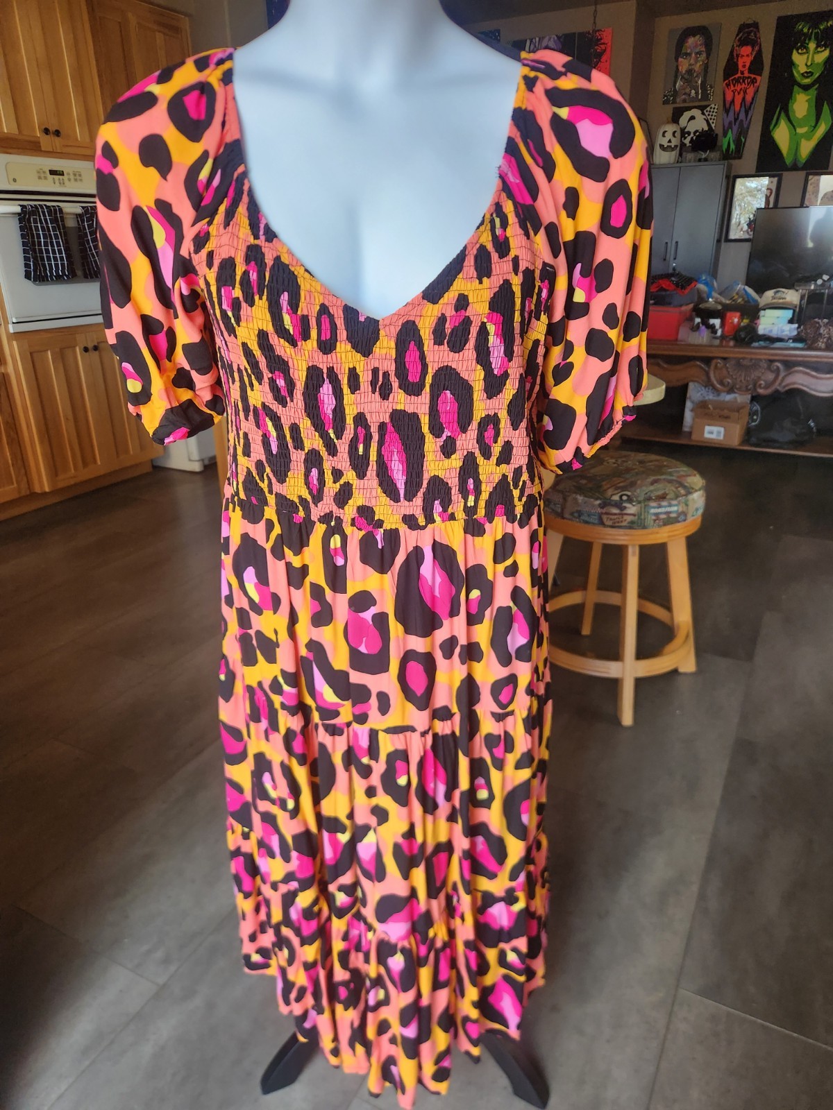 Proud Poppy Rainbow Leopard Print Smocked Summer Dress *worn once*