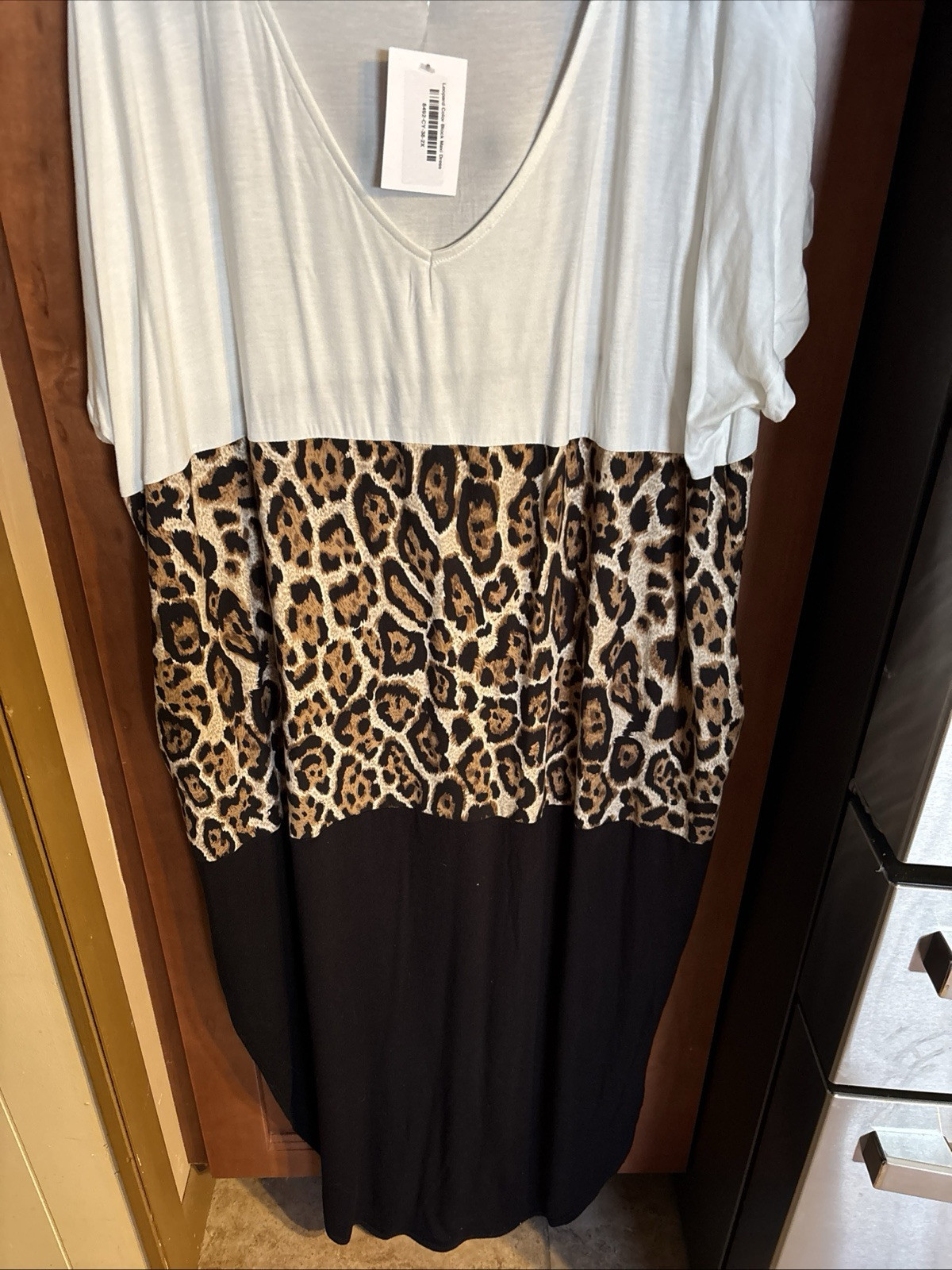 CY Fashions Black White Color Block Summer Leopard Maxi Dress Pockets