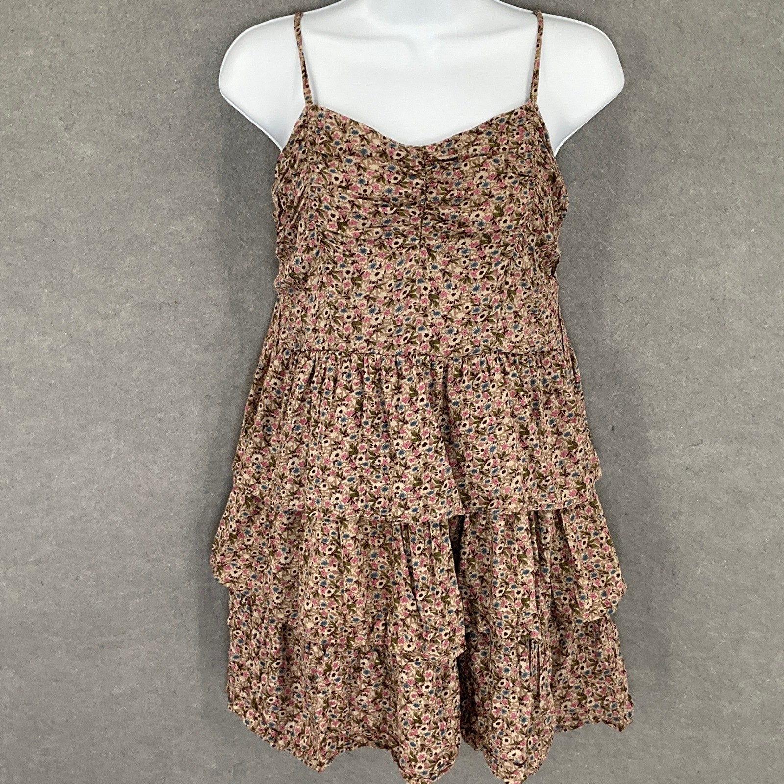 Mine Floral Ruffle Tiered Mini Dress Womens Sz S Girly Feminine Romantic Boho