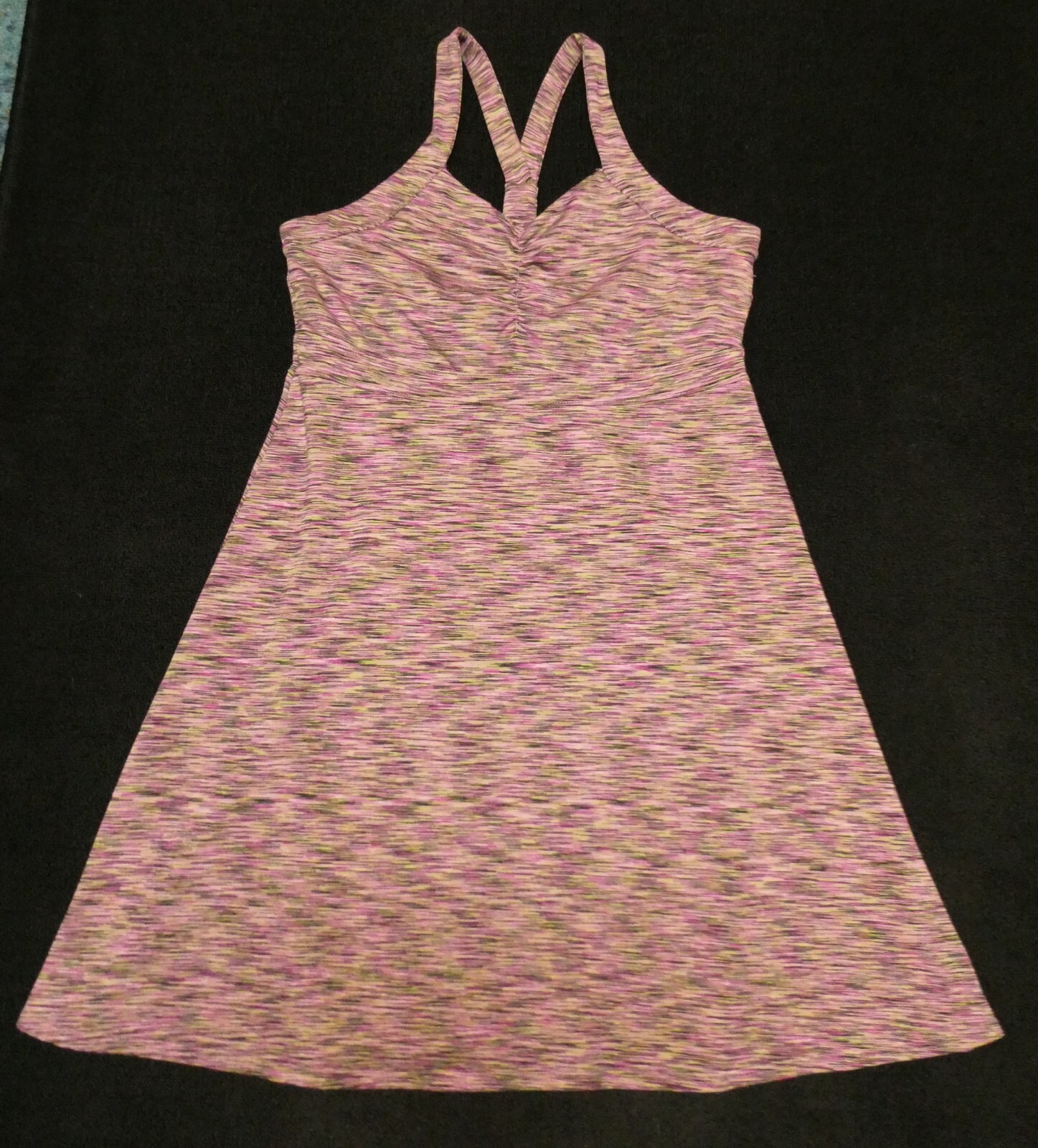 Soybu women’s pink/gray/black striped print sports bra top sundress Sz L