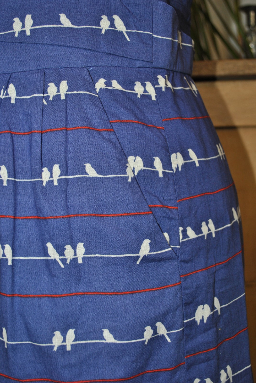 Poem by Oliver Bonas Blue Bird Print Cotton Sleeveless Fit & Flare Dress Size 12
