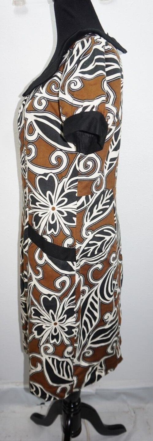 WD NY Brown Black Beige Floral Print Sheath Straight Dress Sz 8 Pockets