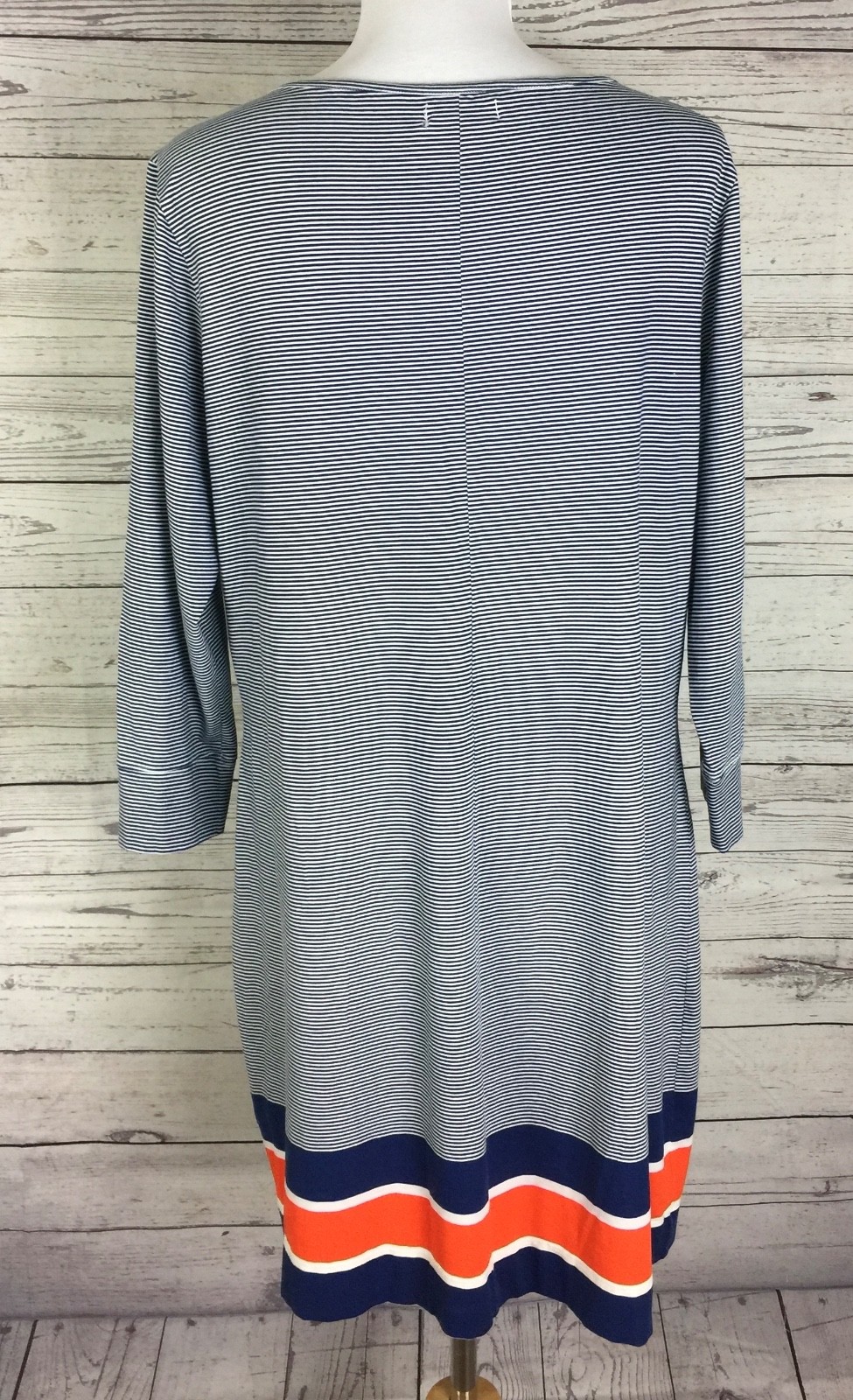 Stewart Simmons Womens Blue White Striped 3/4 Sleeve Stretch Shift Dress Size XL