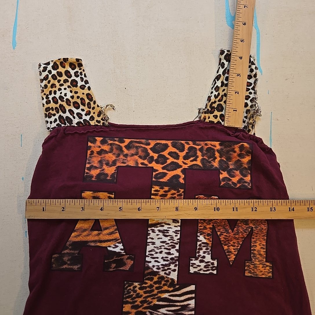 Texas A&M Upcycled Leopard Print Game Day Dress Red Small T Shirt Midi Handmade