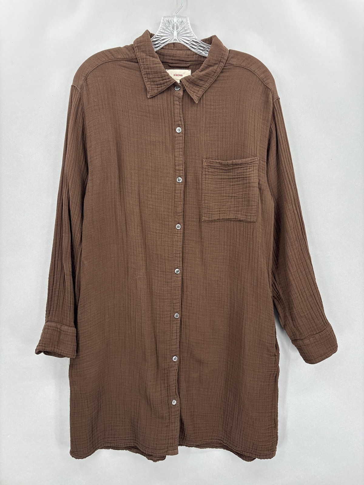 Xirena Dress Womens Medium Brown Shirt Cotton Gauze Button Front Tunic Longline