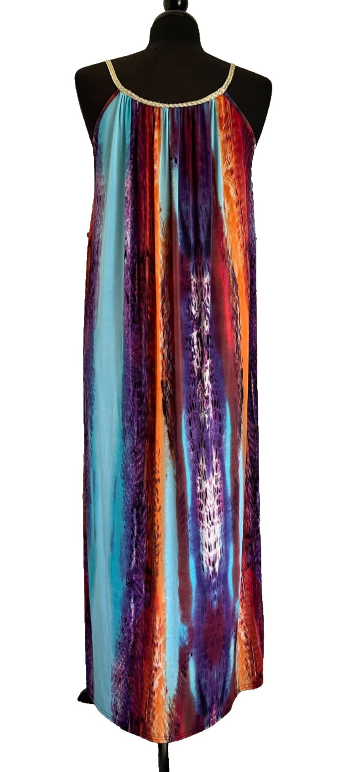 Women’s Gold Braided Strap Silk Blend Maxi Slip Dress Multicolored Size L