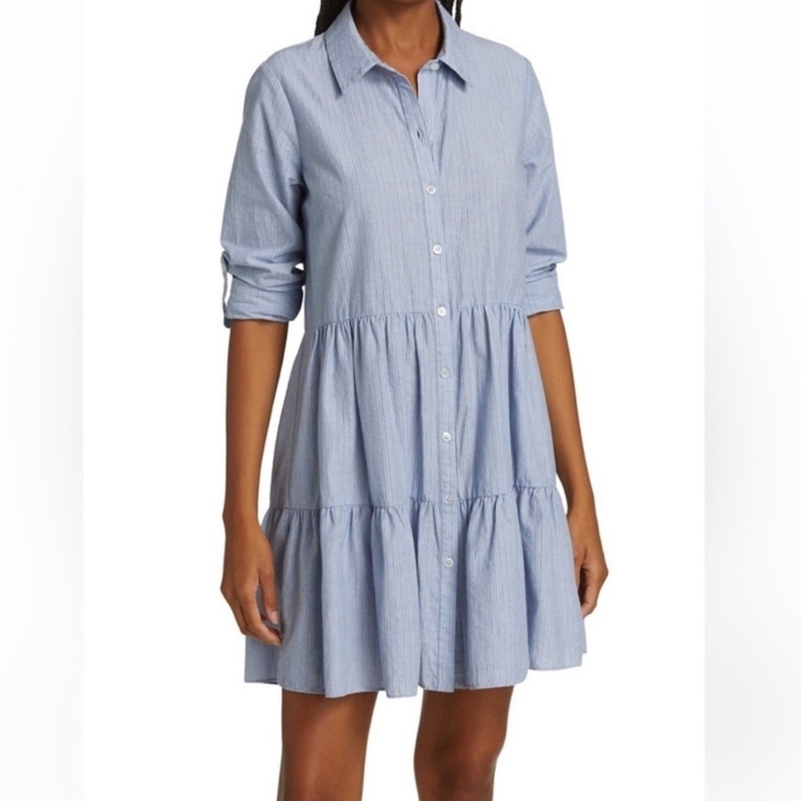VERONICA BEARD Jemila Tiered Cotton Mini Shirt Dress