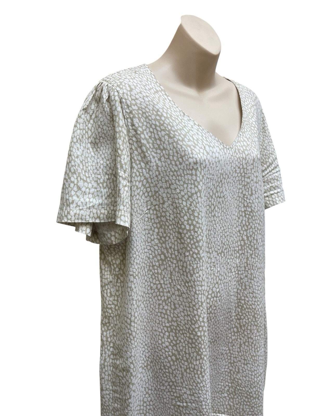 Original Nicole Miller XL Linen Blend Tunic Top V Neck Beige Short Sleeve