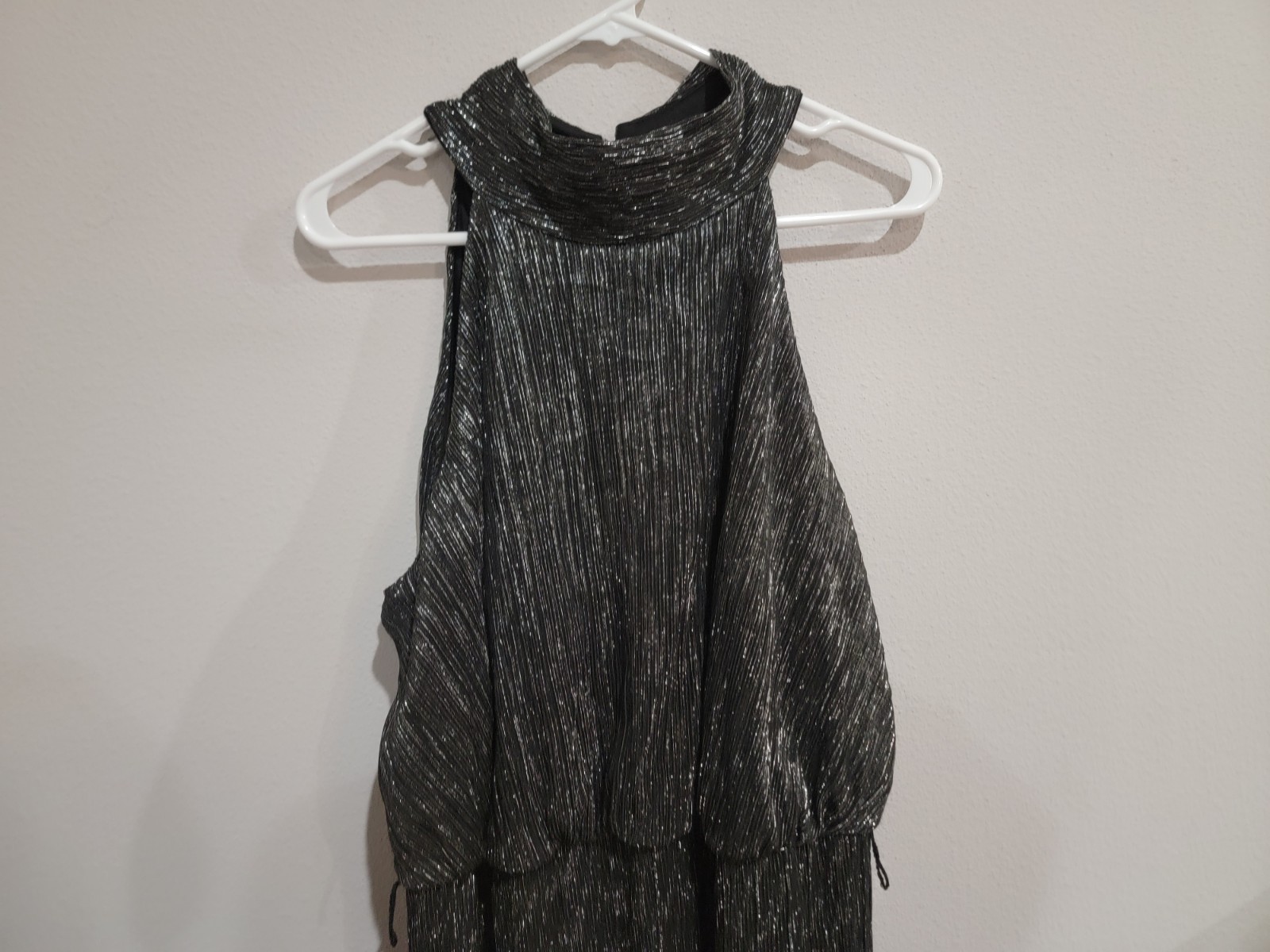 Glamour Black Silver Metallic Halter Maxi Dress 18W Plus NWT Plisse Pleat Party