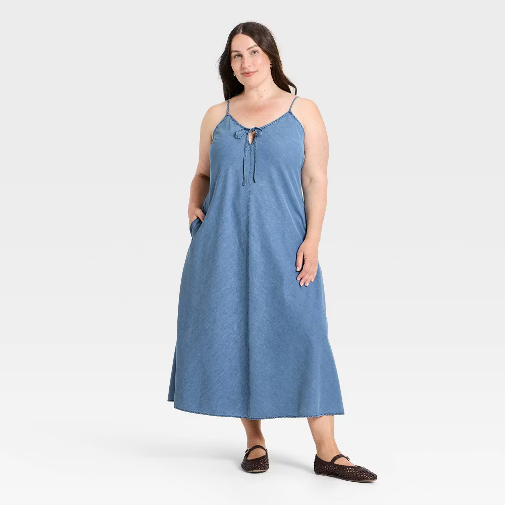 Women Chambray Maxi Sundress – Universal Thread Blue XXL