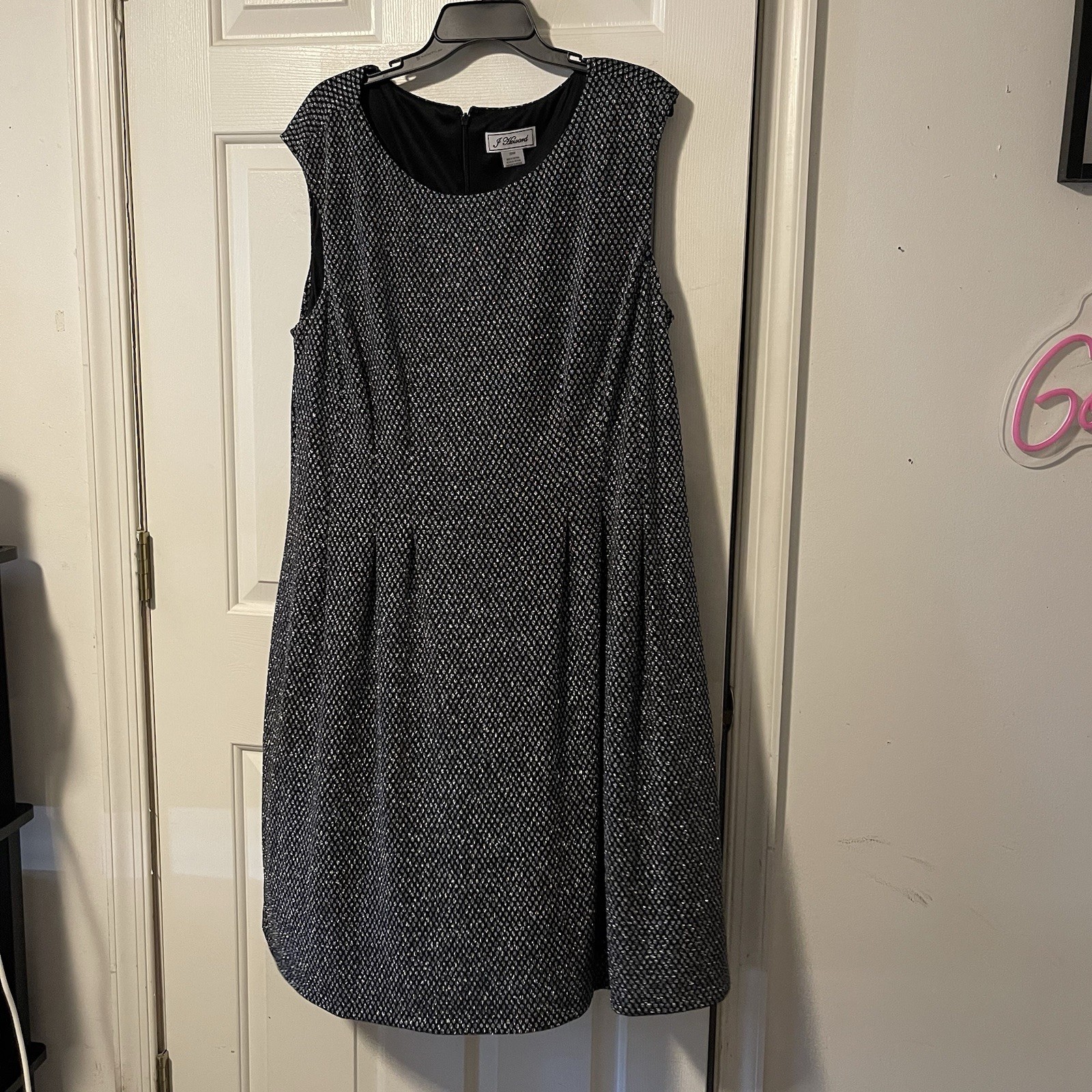 J Howard Woman 20W Black Silver Metallic Sleeveless Fit & Flare Occasion Dress
