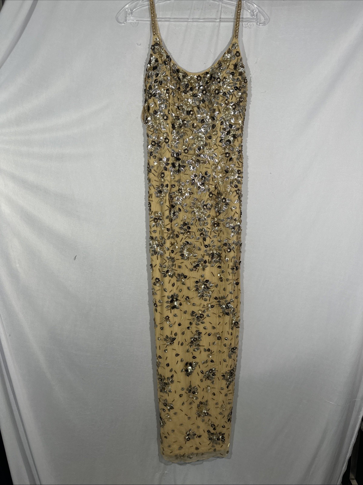 NEW $598 Mac Duggal [ 2 ] 5477 Floral Embellished Scoop Neck Gown Gold #Q1178