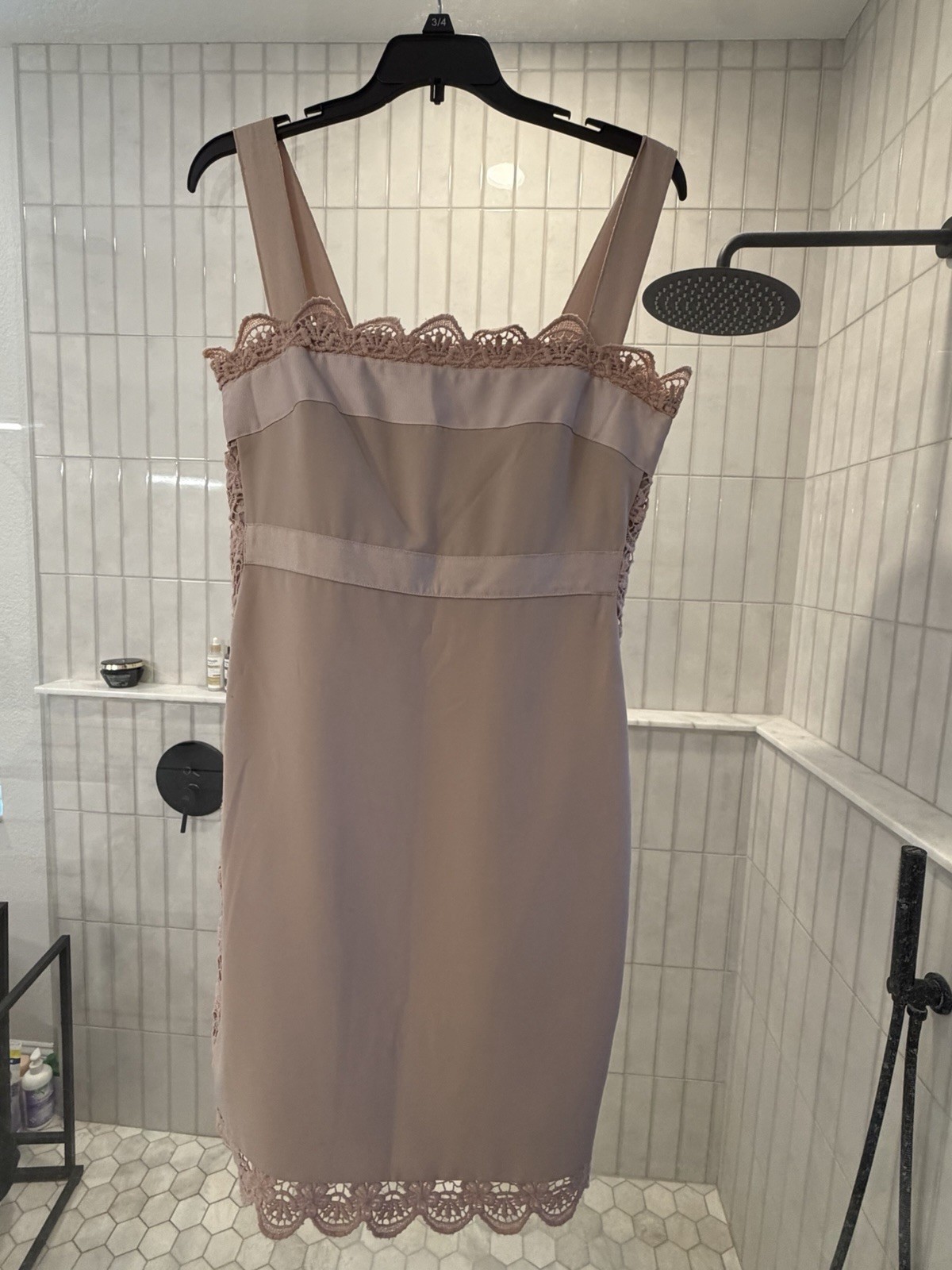 Aeffe Pink Solid Lace Trim Lined Square Neck Sheath Dress Zip Knee 40