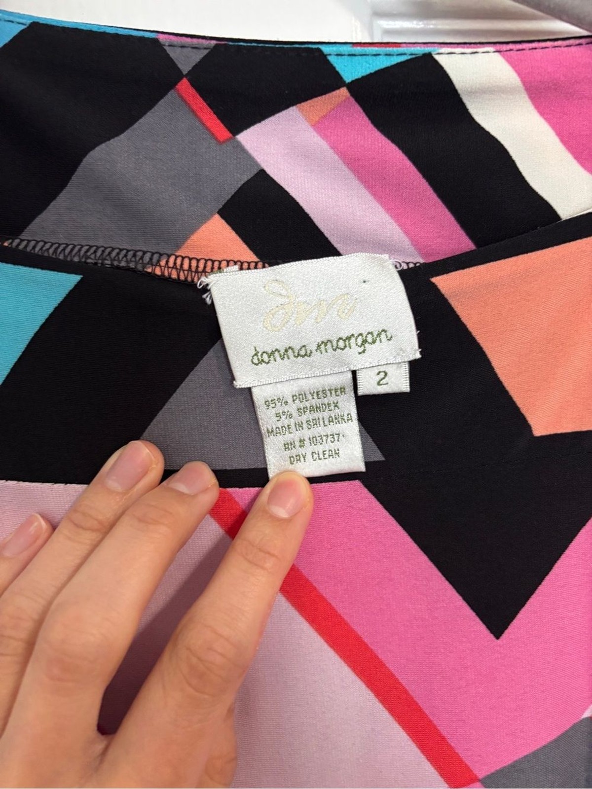Donna Morgan Geometric Colorblock Shift Dress Pink Coral Teal Mod Print Size 2