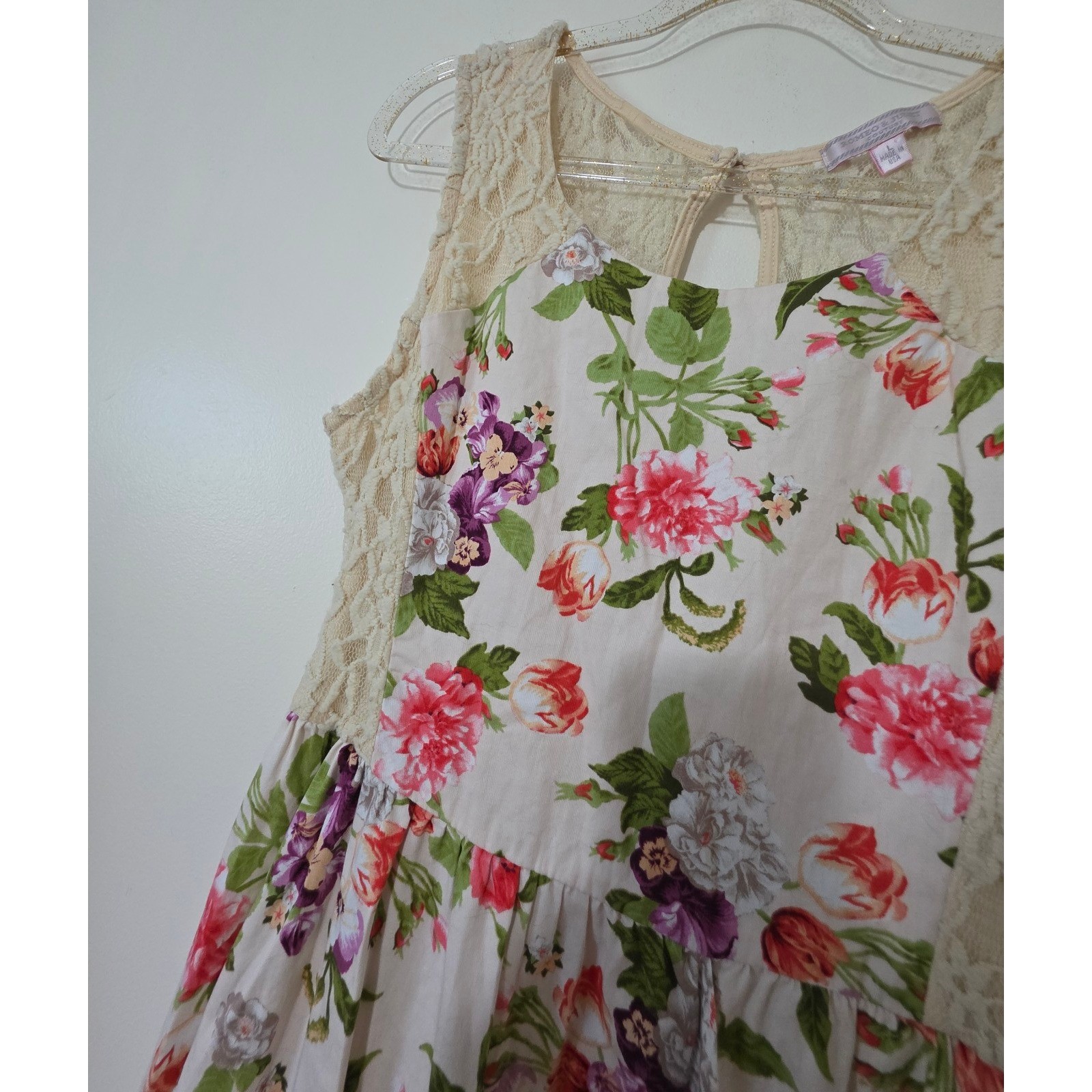 Lace Floral Dress Fairycore Romantic Soft Girl Cottagecore Feminine Sz Large