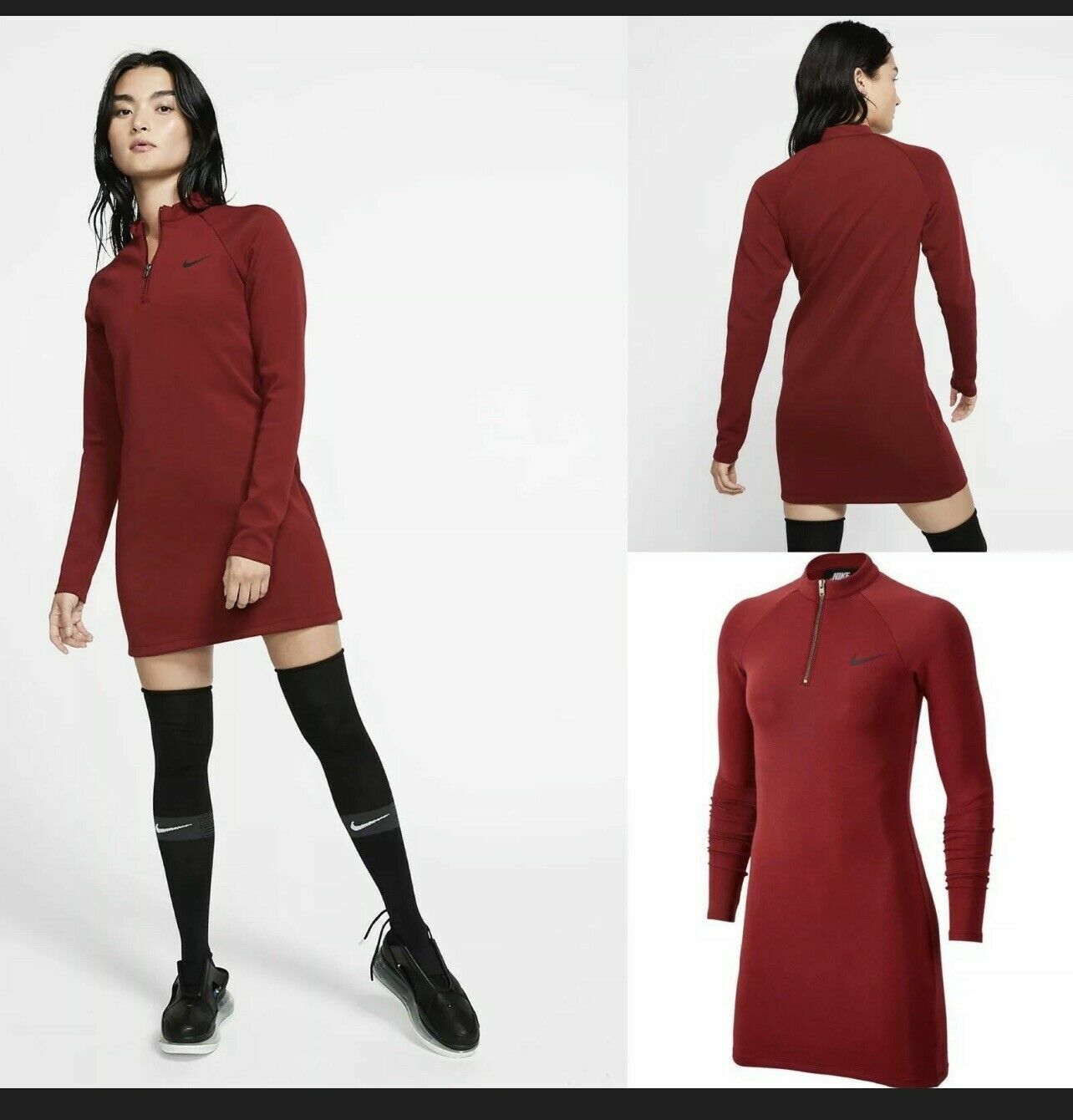 NWT Nike Sportswear Long-Sleeve Dress Burgundy Red Wine CJ6349 677 Size XS