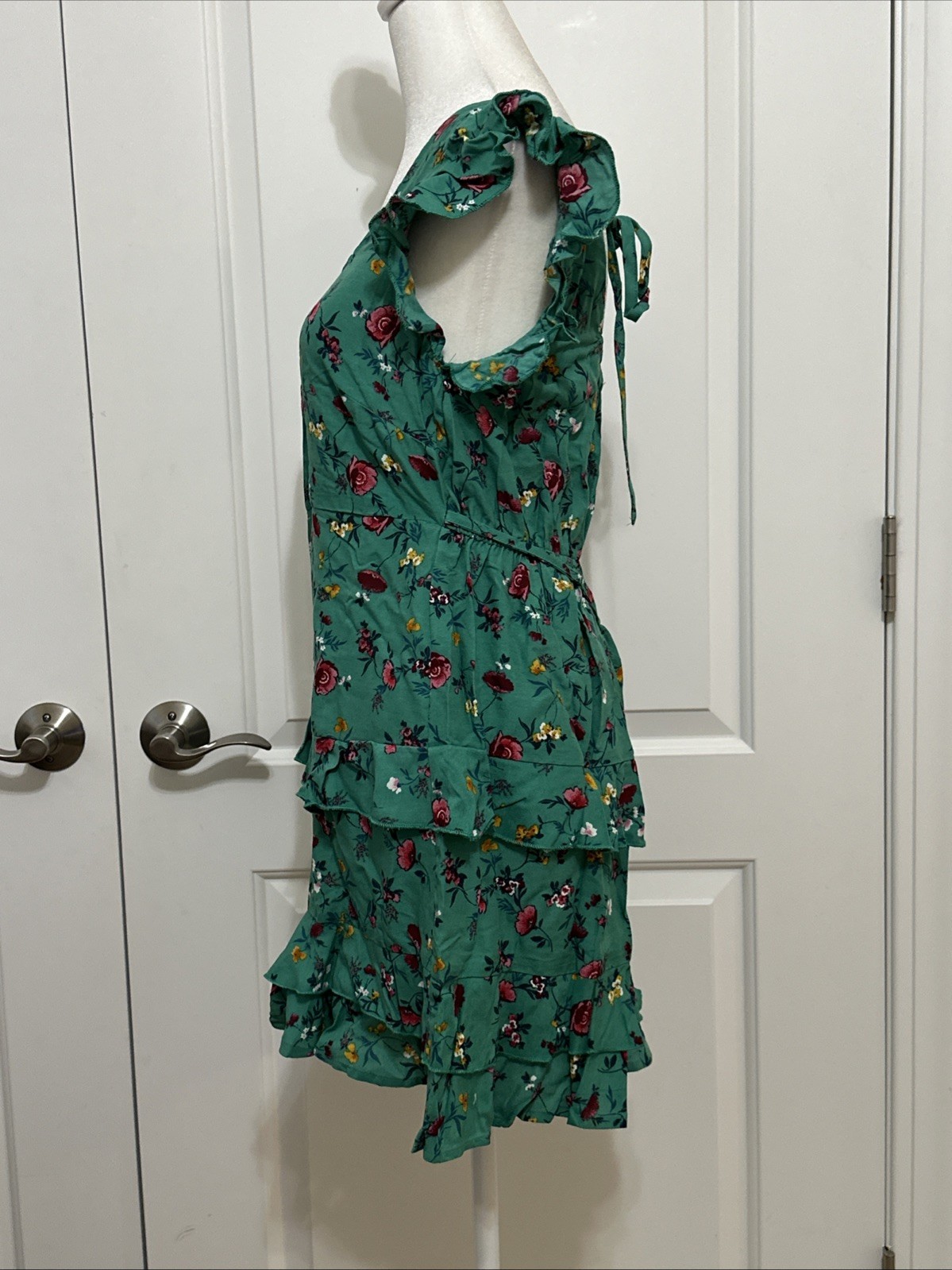 NWT Lottie & Holly B.O.G. Tiered Mini Dress Green Pink Floral M