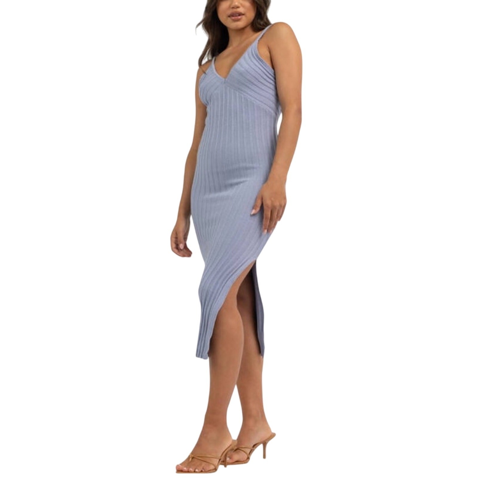 Indikah sweater dress size large blue sparkly , side slit open back