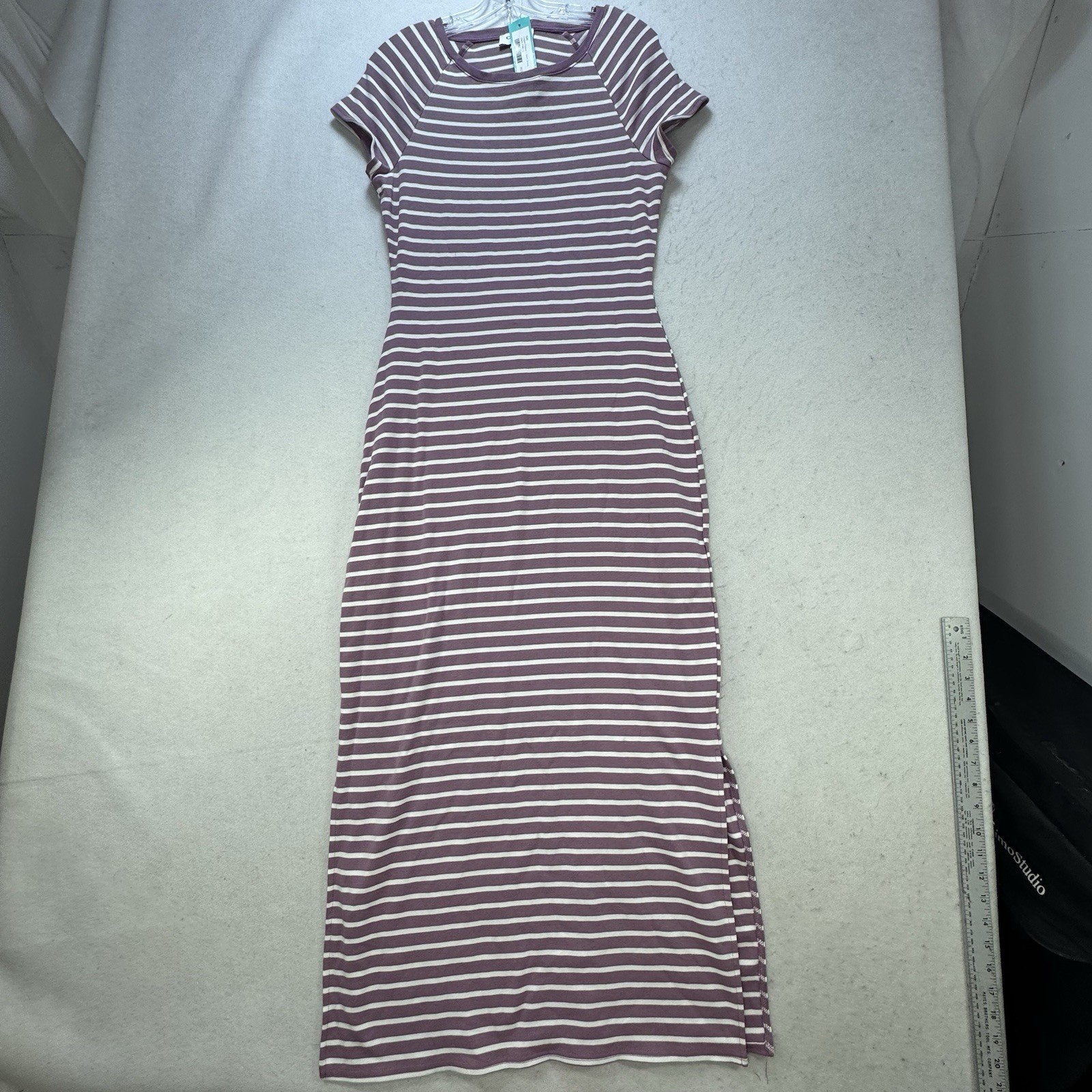 NWT Gilli Size Large Fitted Bodycon T Shirt Maxi Dress Purple Striped Stitchfix