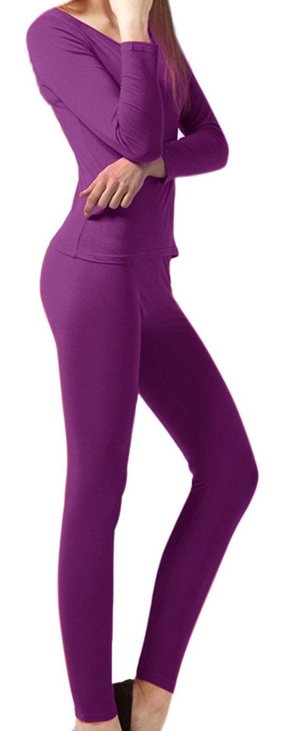 Womens Microfleece Thermal 2 PC Set Purple Medium Ultimate Warmth Comfort Fit