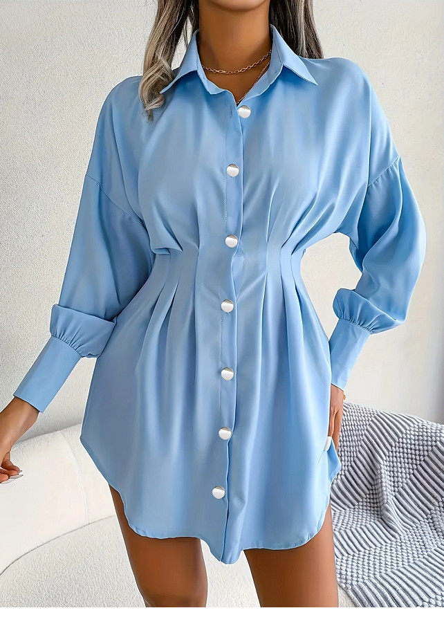 Women’s Long Shirt Dress Fashion Casual Button Down Dress Long Sleeve Loose Fit