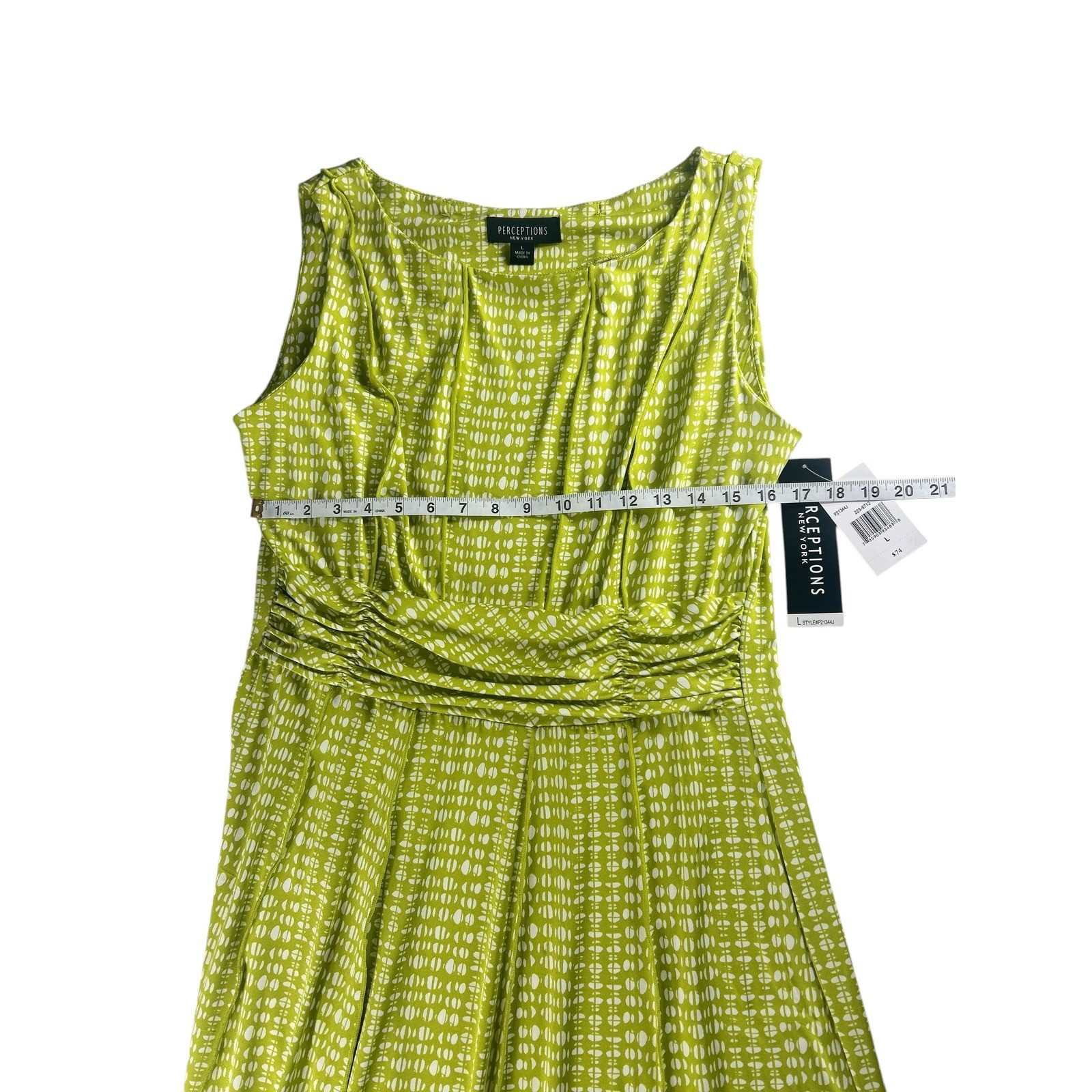 Perceptions New York Lime Geometric Sleeveless Maxi Dress Large P21344J NWT