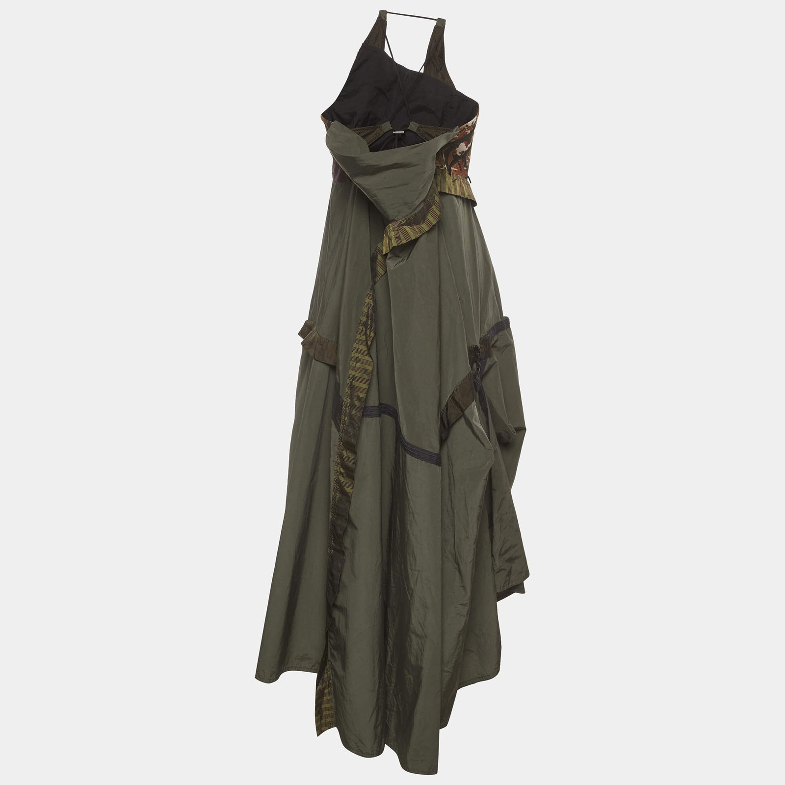 Bottega Veneta Olive Green Synthetic Asymmetrical Midi Dress M