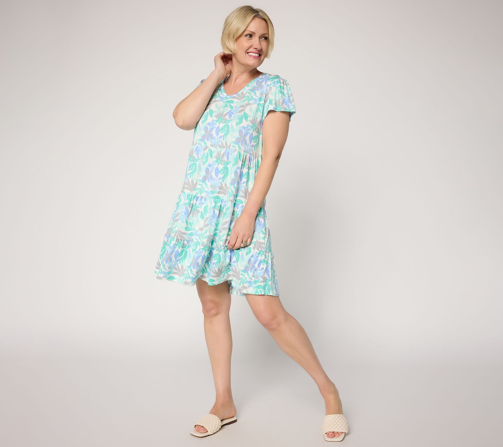 MUK LUKS Cloud Knit Ruffle Detail Dress Island Palm M New