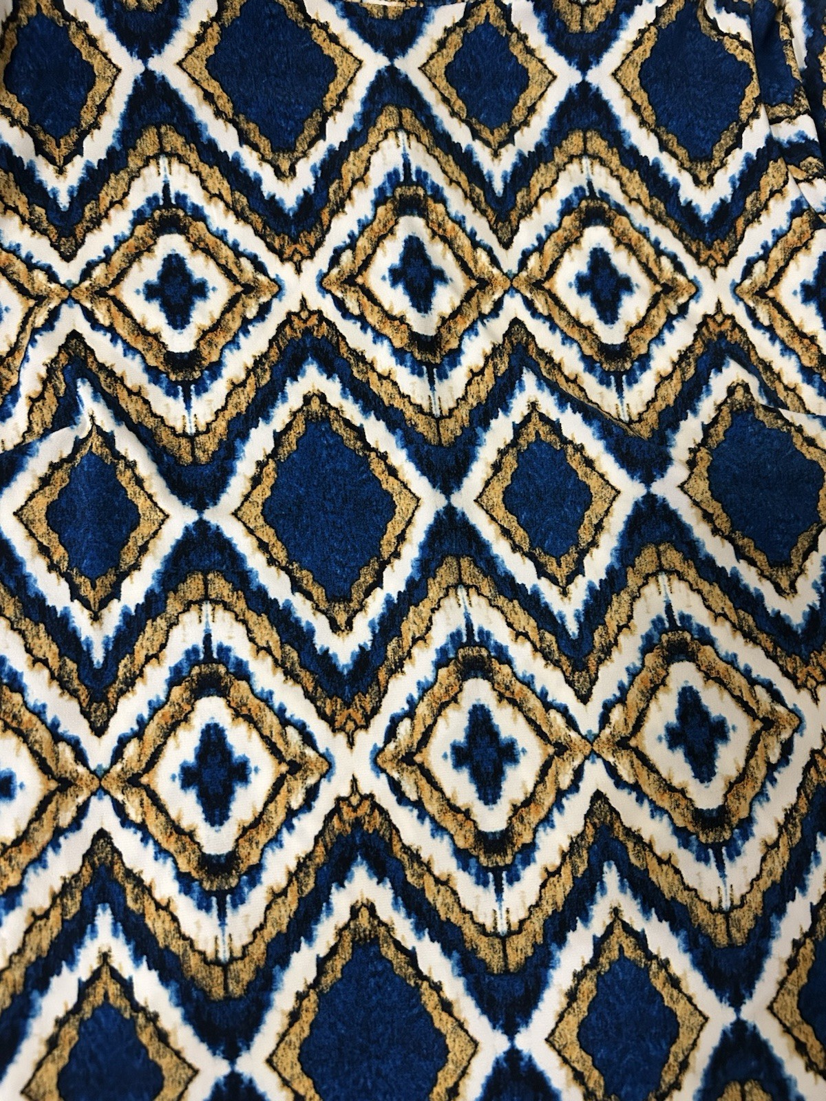 Tommy Hilfiger Blue Gold White Geometric Sheath Dress Ruffle Sleeve Size 6