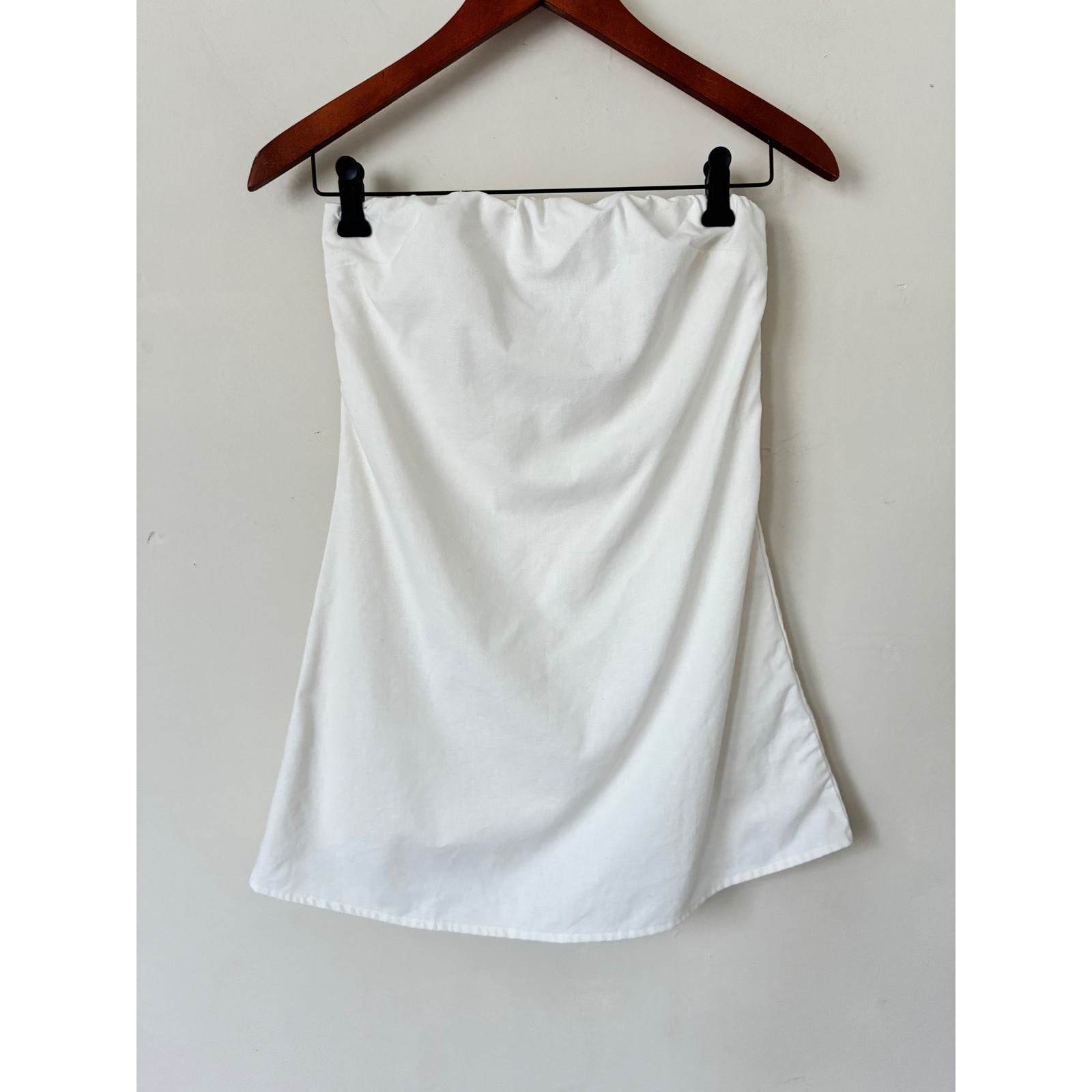White Strapless Linen Blend Cutout Back Tube mini Dress xs minimalist