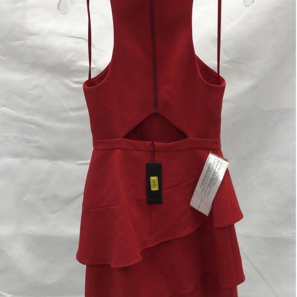 NWT BCBGMAXAZRIA Ruffle Keyhole Mini Dress in Rio Red