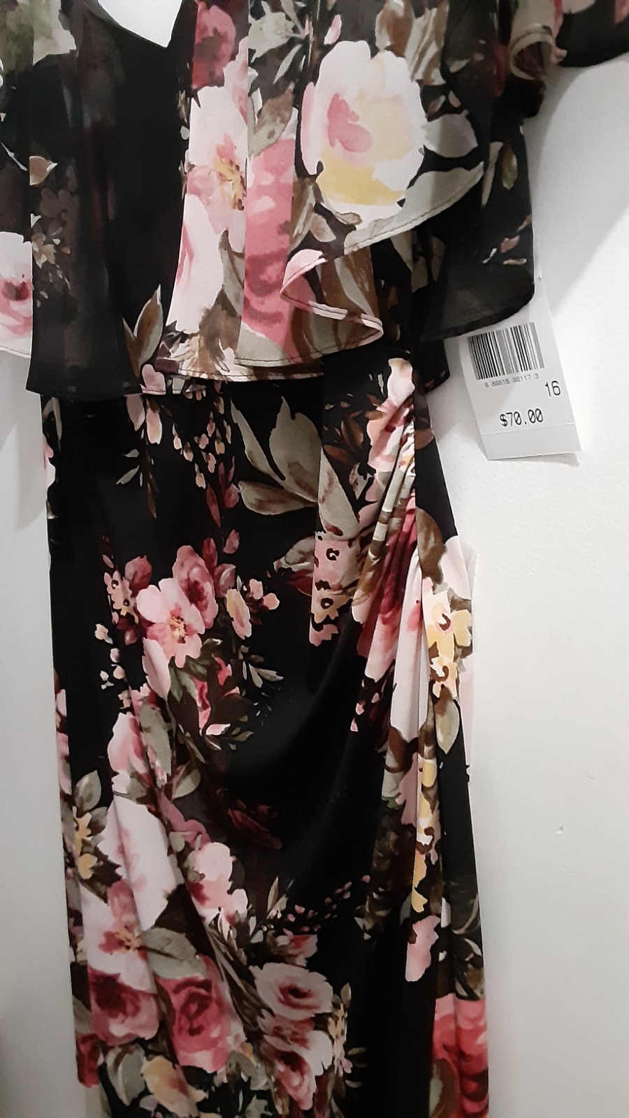 Connected Apparel size 16 Black/ Multicolor Floral Flutter Sleeve Dress New