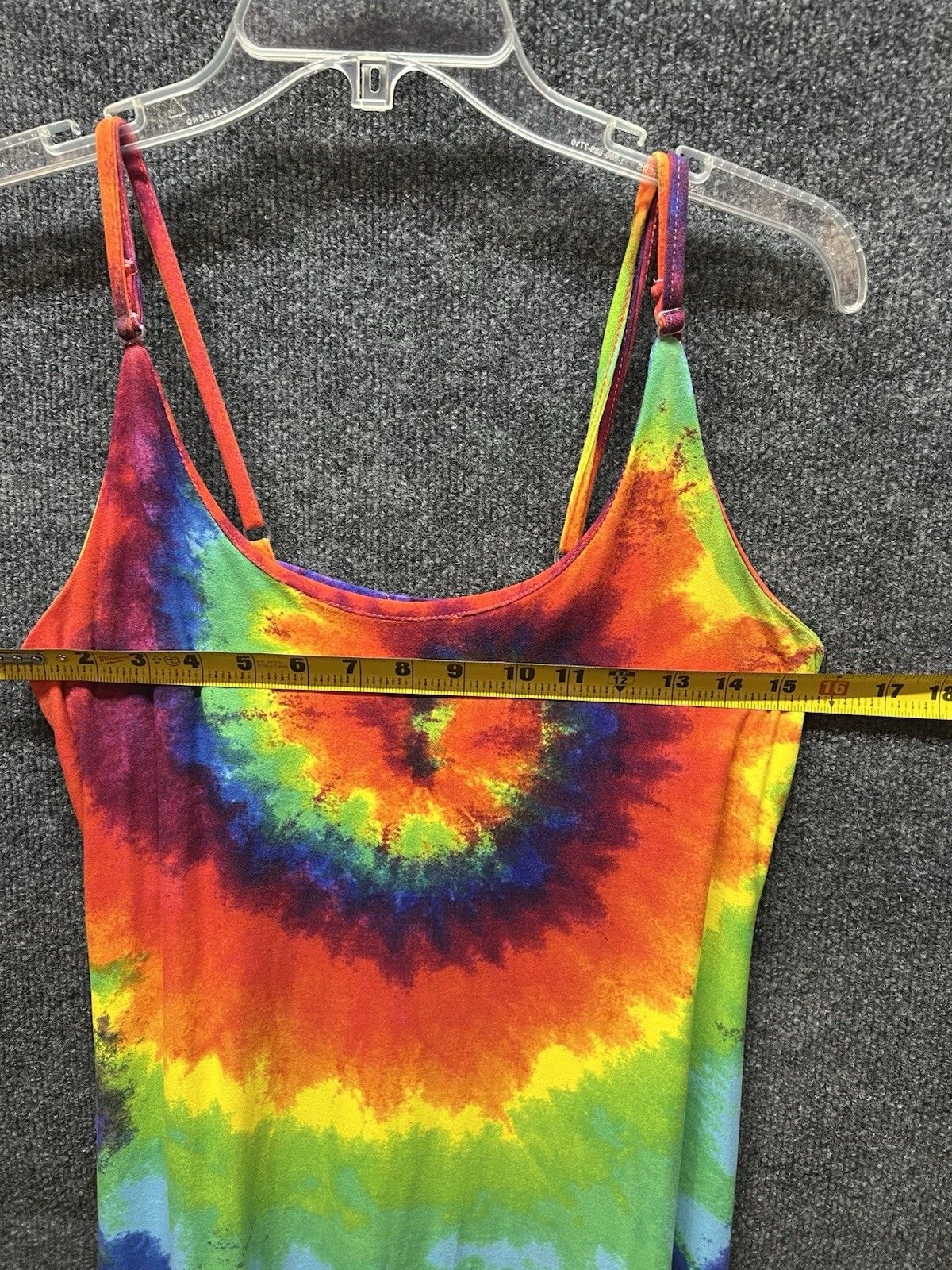 Tie Dye Multicolor Rainbow Spiral Scoop Neck Spaghetti Strap Maxi Dress S