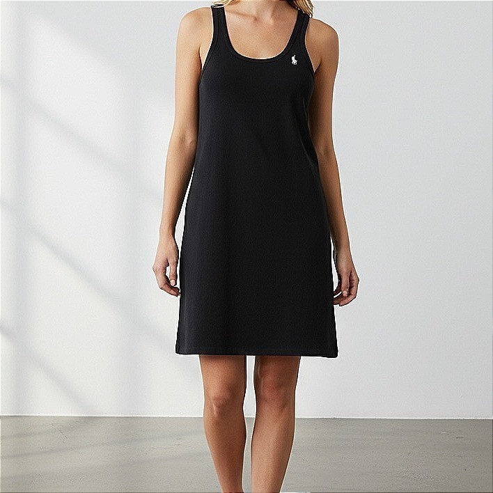 Ralph Lauren Sport Womens XL Black Cotton Tank Dress Scoop Neck Pony Logo