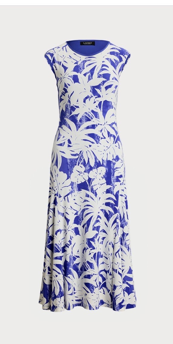 Ralph Lauren Women’s Palm-Frond-Print Stretch Jersey Dress Size S